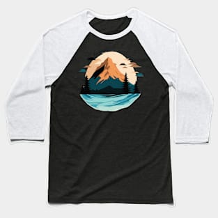 t-shirt design, painting of a mountain with trees and water, a detailed painting Baseball T-Shirt